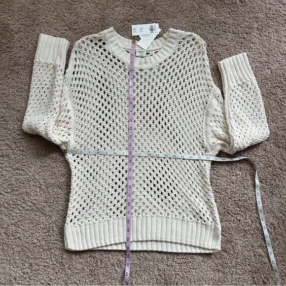 Abercrombie & Fitch White Crew Neck Open-Knit Design Sweater NWT Large - Picture 7 of 8